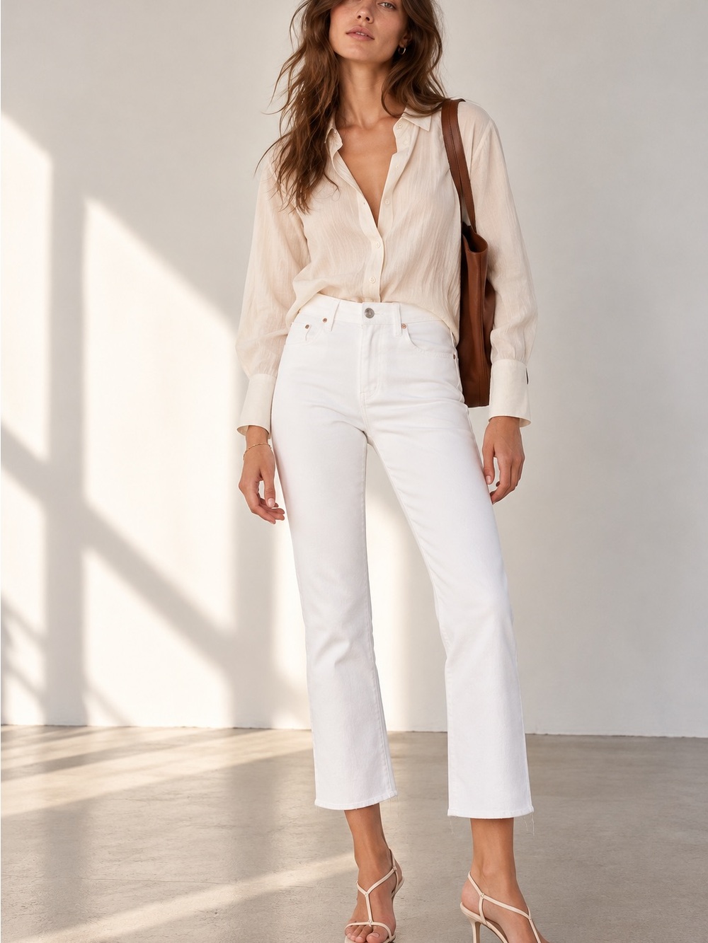 GRLFRND Karolina White High Rise Straight Crop Jeans Size 27